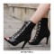 Peep Toe Stiletto Heels Lace Up Gladiator Spring Ankle Highs Sandals Pumps with Back Zipper - Black