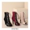 Peep Toe Stiletto Heels Lace Up Gladiator Spring Ankle Highs Sandals Pumps with Back Zipper - Red Wine