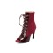 Peep Toe Stiletto Heels Lace Up Gladiator Spring Ankle Highs Sandals Pumps with Back Zipper - Red Wine