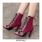 Peep Toe Stiletto Heels Lace Up Gladiator Spring Ankle Highs Sandals Pumps with Back Zipper - Red Wine