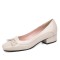 Square Toe Butterfly Knot Low Heeled Ballet Flats Pumps - Beige