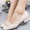 Square Toe Butterfly Knot Low Heeled Ballet Flats Pumps - White Black