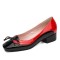 Square Toe Butterfly Knot Low Heeled Ballet Flats Pumps - Red Black