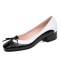 Square Toe Butterfly Knot Low Heeled Ballet Flats Pumps - White Black