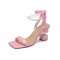 Strange Heels Peep Toe String Bead Ankle Ribbon Straps Sandals - Pink