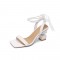 Strange Heels Peep Toe String Bead Ankle Ribbon Straps Sandals - White