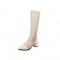 Chunky Heels Back Zipper Knee High Transparent Dots Mesh Boots - Beige