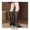 Chunky Heels Back Zipper Knee High Transparent Cut-Out Mesh Boots - Black
