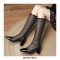 Chunky Heels Back Zipper Knee High Transparent Cut-Out Mesh Boots - Black