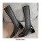 Chunky Heels Back Zipper Knee High Transparent Dots Mesh Boots - Black