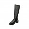 Chunky Heels Back Zipper Knee High Transparent Dots Mesh Boots - Black