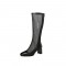 Chunky Heels Back Zipper Knee High Transparent Cut-Out Mesh Boots - Black