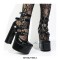 Round Toe Chunky Heels Platforms Ankle Buckle Straps Punk Rock Gothic Pumps - Rose Red