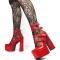 Round Toe Chunky Heels Platforms Ankle Buckle Straps Punk Rock Gothic Pumps - Red