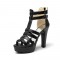 Palm Springs Peep Toe Cuban Heels Ankle T-Straps Gladiator Summer Platform with Back Zipper - Black