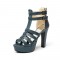 Palm Springs Peep Toe Cuban Heels Ankle T-Straps Gladiator Summer Platform with Back Zipper - Blue
