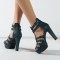 Palm Springs Peep Toe Cuban Heels Ankle T-Straps Gladiator Summer Platform with Back Zipper - Blue