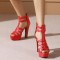 Palm Springs Peep Toe Cuban Heels Ankle T-Straps Gladiator Summer Platform with Back Zipper - Red
