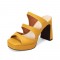 Peep Toe Platforms Chunky Heels Slippers Sandals - Yellow