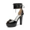 Peep Toe Square Cover Heels Platform Ankle Lace Up Pumps with Back Zipper - Black