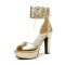 Peep Toe Square Cover Heels Platform Ankle Lace Up Pumps with Back Zipper - Gold