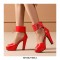 Peep Toe Square Cover Heels Platform Ankle Lace Up Pumps with Back Zipper - Red