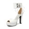 Peep Toe Square Cover Heels Platform Ankle Lace Up Pumps with Back Zipper - White