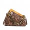Snake Print Vintages Wooden Clips Trend Shoulder Bags - Brown