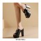 Manhattan Peep Toe Cuban Heels Platform Summer Sandals - Black