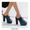 Manhattan Peep Toe Cuban Heels Platform Summer Sandals - Blue
