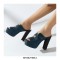 Manhattan Peep Toe Cuban Heels Platform Summer Sandals - Blue