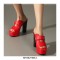 Manhattan Peep Toe Cuban Heels Platform Summer Sandals - Red