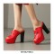 Manhattan Peep Toe Cuban Heels Platform Summer Sandals - Red
