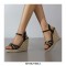 Peep Toe Knitted Straw Wedge Ankle Strap Elegant Sandal  - Black