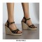 Peep Toe Knitted Straw Wedge Ankle Strap Elegant Sandal  - Black
