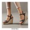 Peep Toe Knitted Straw Wedge Ankle Strap Elegant Sandal  - Blue