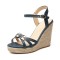 Peep Toe Knitted Straw Wedge Ankle Strap Elegant Sandal  - Blue