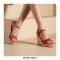 Peep Toe Knitted Straw Wedge Ankle Strap Elegant Sandal  - Red