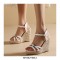 Peep Toe Knitted Straw Wedge Ankle Strap Elegant Sandal  - White