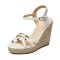 Peep Toe Knitted Straw Wedge Ankle Strap Elegant Sandal  - White