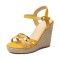 Peep Toe Knitted Straw Wedge Ankle Strap Elegant Sandal  - Yellow