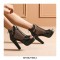 Peep Toe Cuban Heels Transparent Platform T Ankle Buckle Strap Booties with Back Zipper - Black