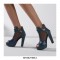 Peep Toe Cuban Heels Transparent Platform T Ankle Buckle Strap Booties with Back Zipper - Blue