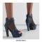 Peep Toe Cuban Heels Transparent Platform T Ankle Buckle Strap Booties with Back Zipper - Blue