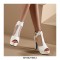 Peep Toe Cuban Heels Transparent Platform T Ankle Buckle Strap Booties with Back Zipper - White