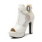 Peep Toe Cuban Heels Transparent Platform T Ankle Buckle Strap Booties with Back Zipper - White