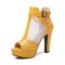 Peep Toe Cuban Heels Transparent Platform T Ankle Buckle Strap Booties with Back Zipper - Yellow
