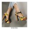 Peep Toe Cuban Heels T Straps Flower Print Platform Sandals - Yellow