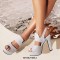 Peep Toe Platforms Glitters Blings Block Heels Slingback Sandals - Silver