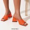 Open Square Toe Chunky Heels Summer Slippers Sandals - Orange